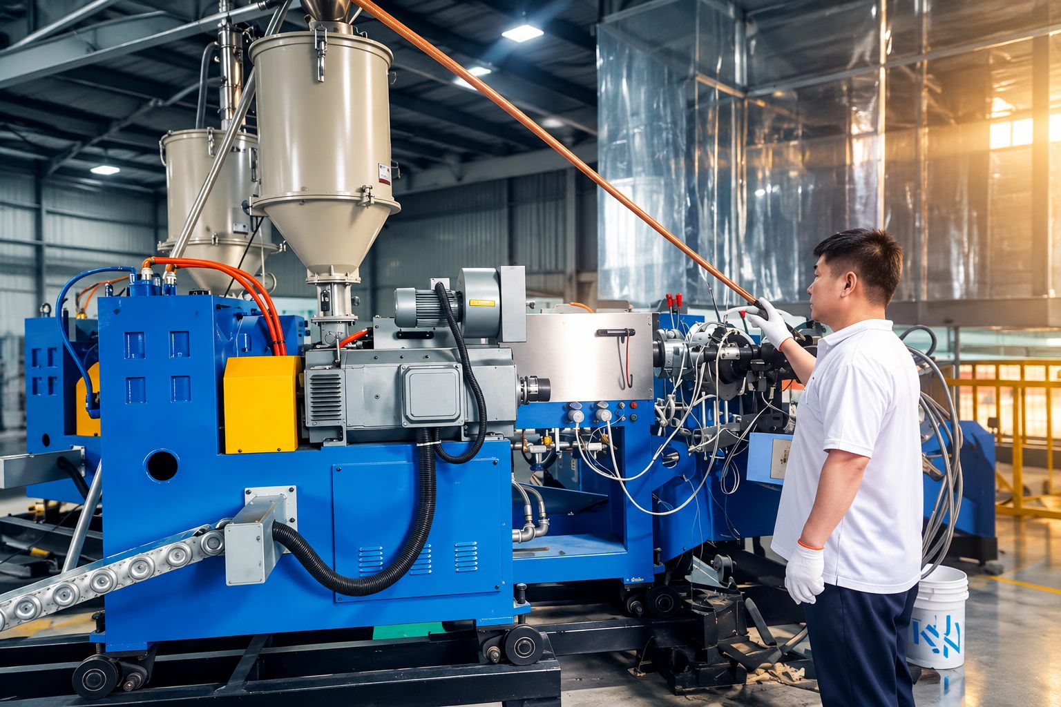Operator at an insulation extrusion line
