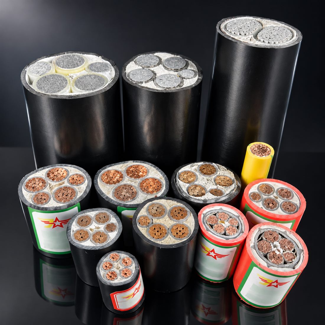Jiaxing copper and aluminium power cable samples of different sizes